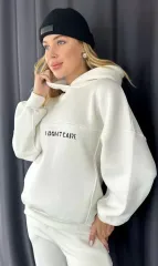 Nakış İşlemeli Üç İplik Sweat Takım- Beyaz