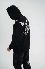 Unisex Uzun Kol Bisiklet Yaka Yıkamalı SweatShirt - Siyah