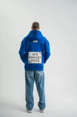 Unisex Kapşonlu Uzun Kol Patchli Nakışlı SweatShirt - Mavi