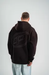Unisex Üç İplik Kapşonlu Nakışlı SweatShirt - Kahve