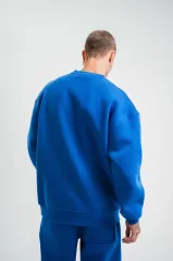Uzun Kol Bisiklet Yaka Basic SweatShirt - Mavi