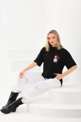 Unisex Baskılı Oversize T-Shirt - Siyah