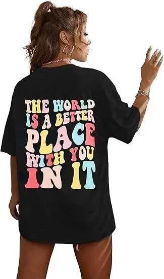 Kadın Bisiklet Yaka Baskılı T-shirt - Siyah