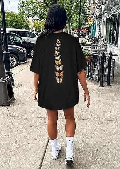 Kadın Bisiklet Yaka Baskılı T-shirt - Siyah
