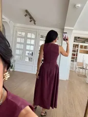 Kolsuz Uzun Kabardin Elbise - Bordo