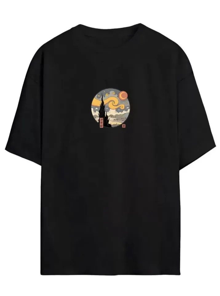 Unisex Baskılı Oversize T-Shirt - Siyah