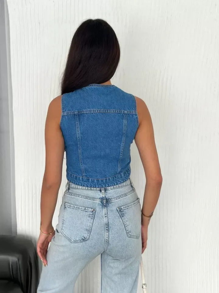 Kot Jeans Kadın Yelek - Mavi