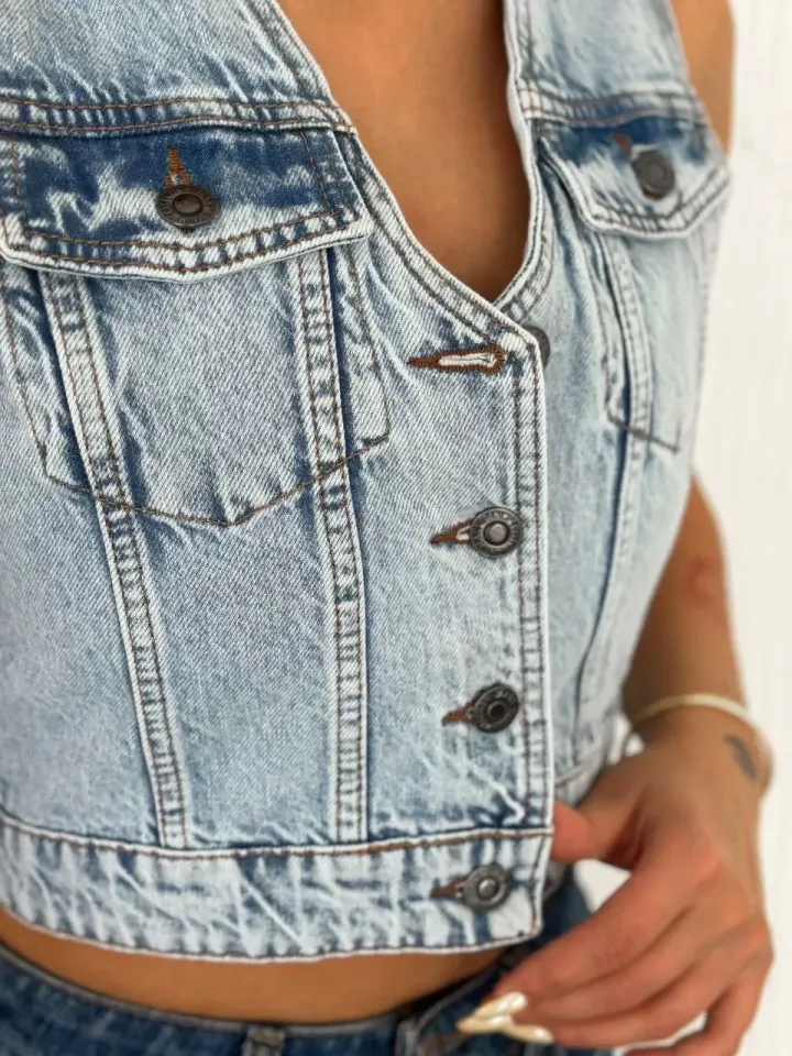 Kot Jeans Kadın Yelek - Buz Mavisi