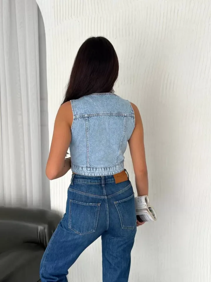 Kot Jeans Kadın Yelek - Buz Mavisi