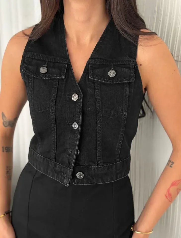 Kot Jeans Kadın Yelek - Siyah
