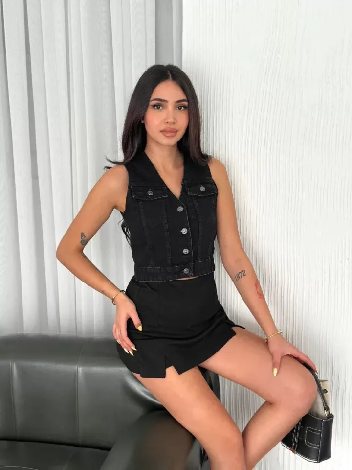 Kot Jeans Kadın Yelek - Siyah