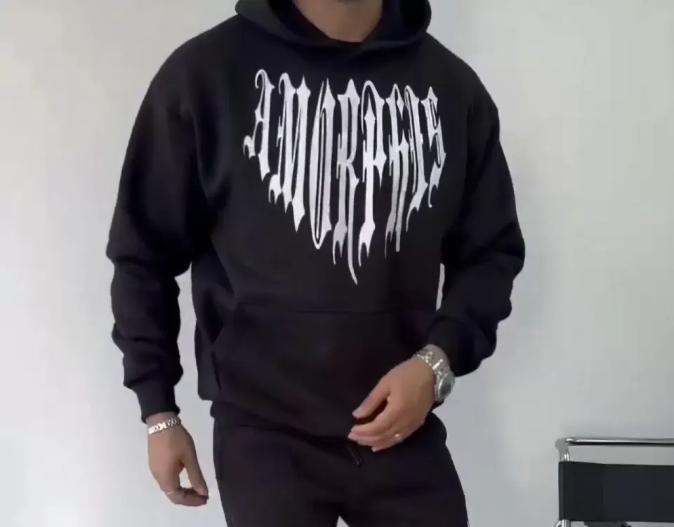 Uzun Kol Kapüşonlu Baskılı SweatShirt - Siyah