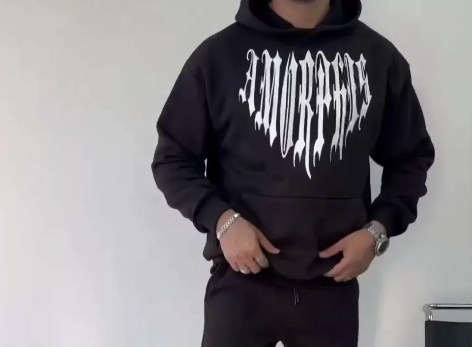 Uzun Kol Kapüşonlu Baskılı SweatShirt - Siyah