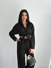 Kadın Nakışlı Uzun Kollu Gömlek - Siyah