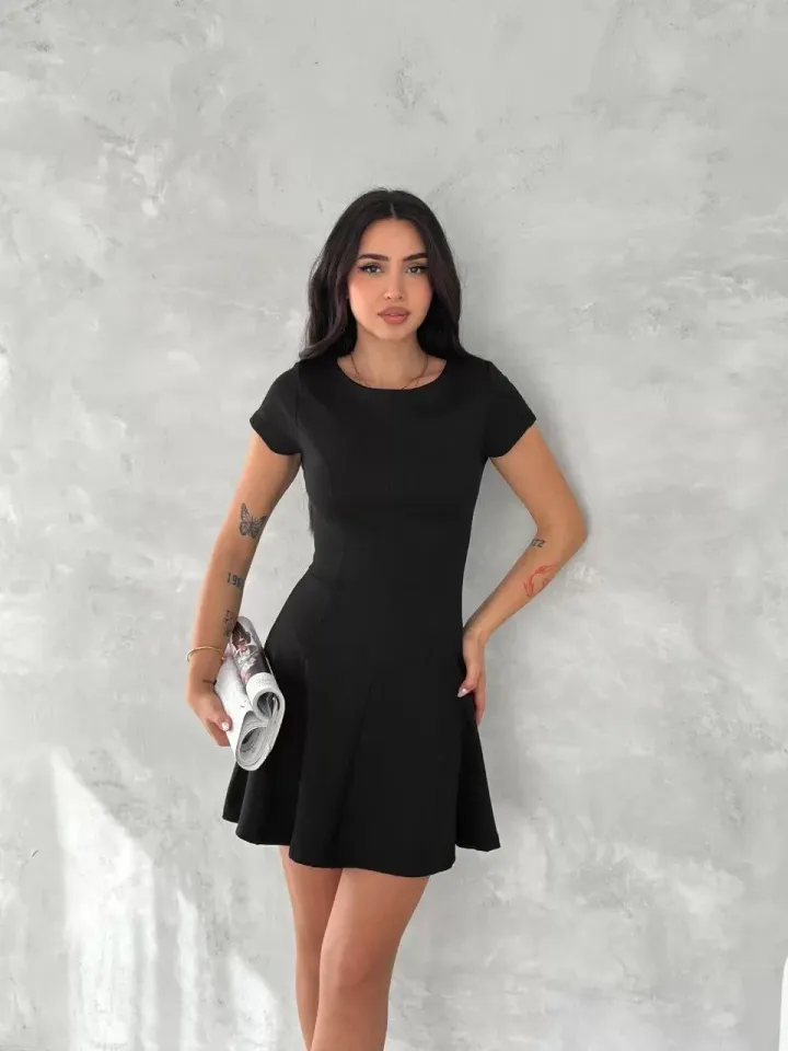 kısa kollu Mini Elbise - Siyah