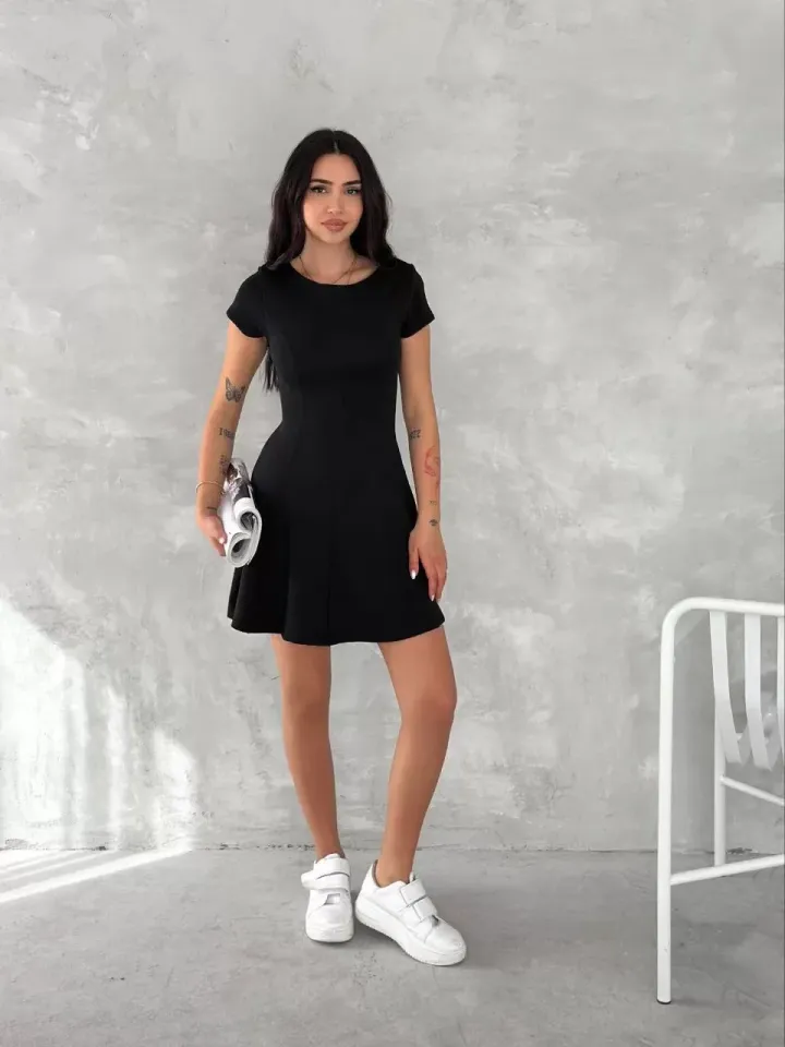 kısa kollu Mini Elbise - Siyah