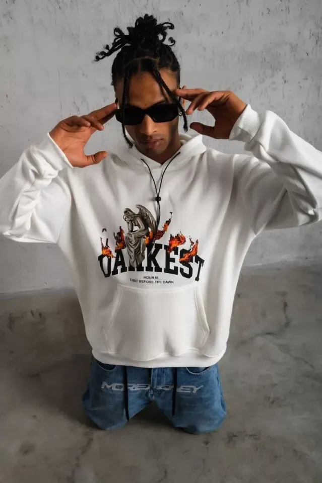 Erkek DANKES Baskılı Kapüşonlu Sweat - Beyaz