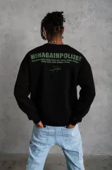 Erkek Baskılı Sweat - Siyah