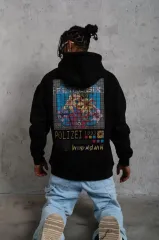 Erkek Patel Six Baskılı Kapüşonlu Sweat - Siyah