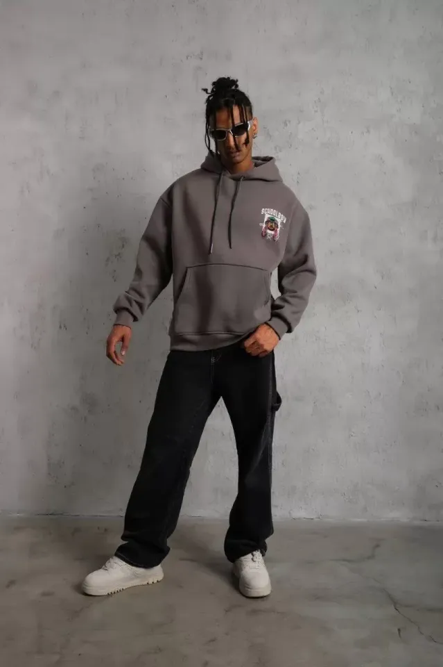 Erkek SCHOOL BOY Baskılı Kapüşonlu Sweat - Gri