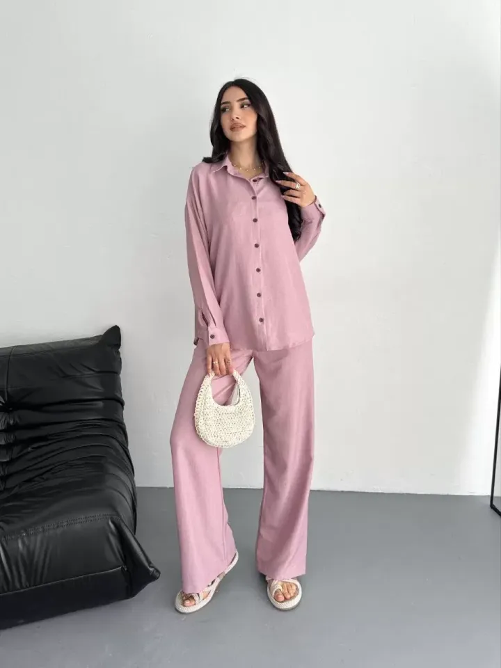 Gömlek Pantolon ikili Takım - Toz Pembe