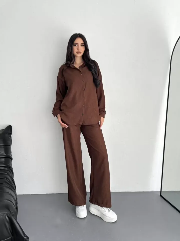 Gömlek Pantolon ikili Takım - Kahverengi