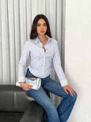 Kadın Uzun Kollu yandan Bağlama detaylı Gömlek - Beyaz