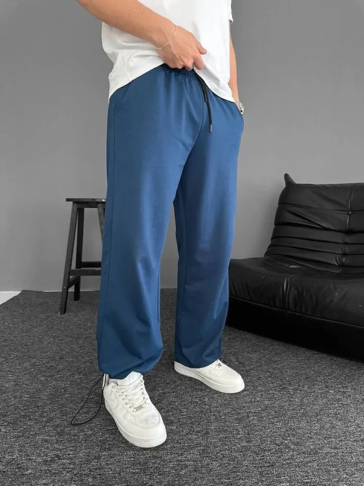 İki İplik Kumaş Beli Lastikli Yarı Flota Cepli Boru Paça Baggy Alt Esofman - Turkuaz