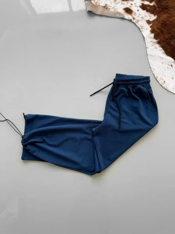 İki İplik Kumaş Beli Lastikli Yarı Flota Cepli Boru Paça Baggy Alt Esofman - Turkuaz