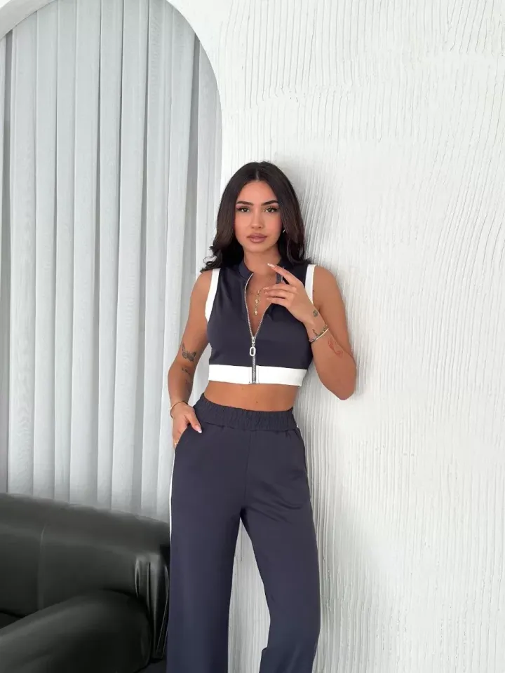 Osy Modal Yumuşak Dokulu Kumaş Tam Fermuarlı Crop Pantalon İkili Takım - Antrasit