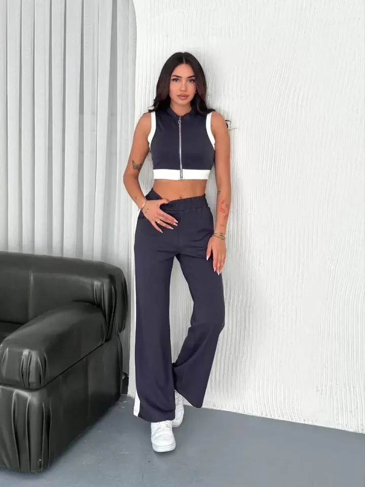 Osy Modal Yumuşak Dokulu Kumaş Tam Fermuarlı Crop Pantalon İkili Takım - Antrasit