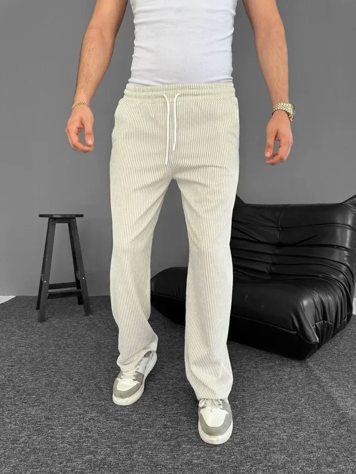 Su Yolu Çizgili Cepli Pantalon Yazlık - Bej