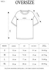 Unisex Bisiklet Yaka Baskılı Oversize T-Shirt - Siyah