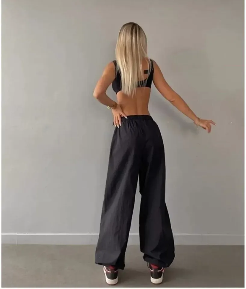 Kadın Cepli Paraşut Pantalon - Siyah