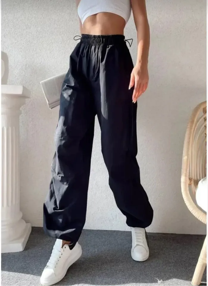 Kadın Cepli Paraşut Pantalon - Siyah