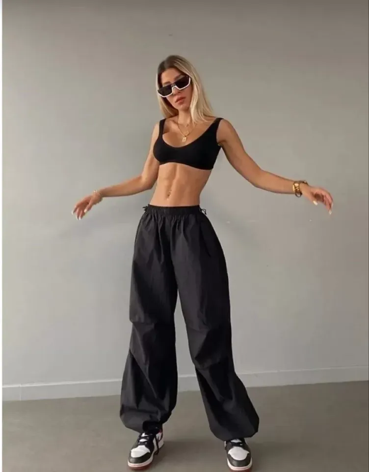 Kadın Cepli Paraşut Pantalon - Siyah