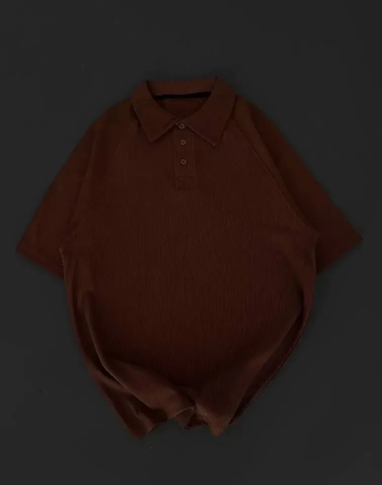 Yakalı Patlı Kısa Kol T-shirt - Kahverengi