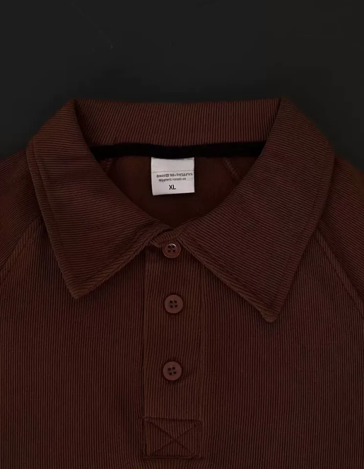 Yakalı Patlı Kısa Kol T-shirt - Kahverengi