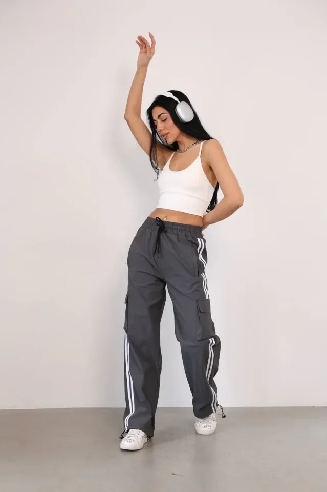 Paraşüt Kumaş Kargo Ceplı Baggy Eşofman - Gri