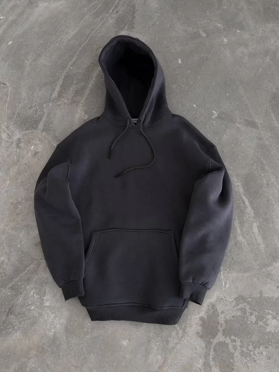 Kapüşonlu Üç İplik Penye Basic SweatShirt - Füme