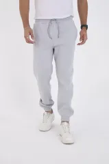 Unisex Kışlık Üç İplik Lastikli Eşofman Pantolon - Gri
